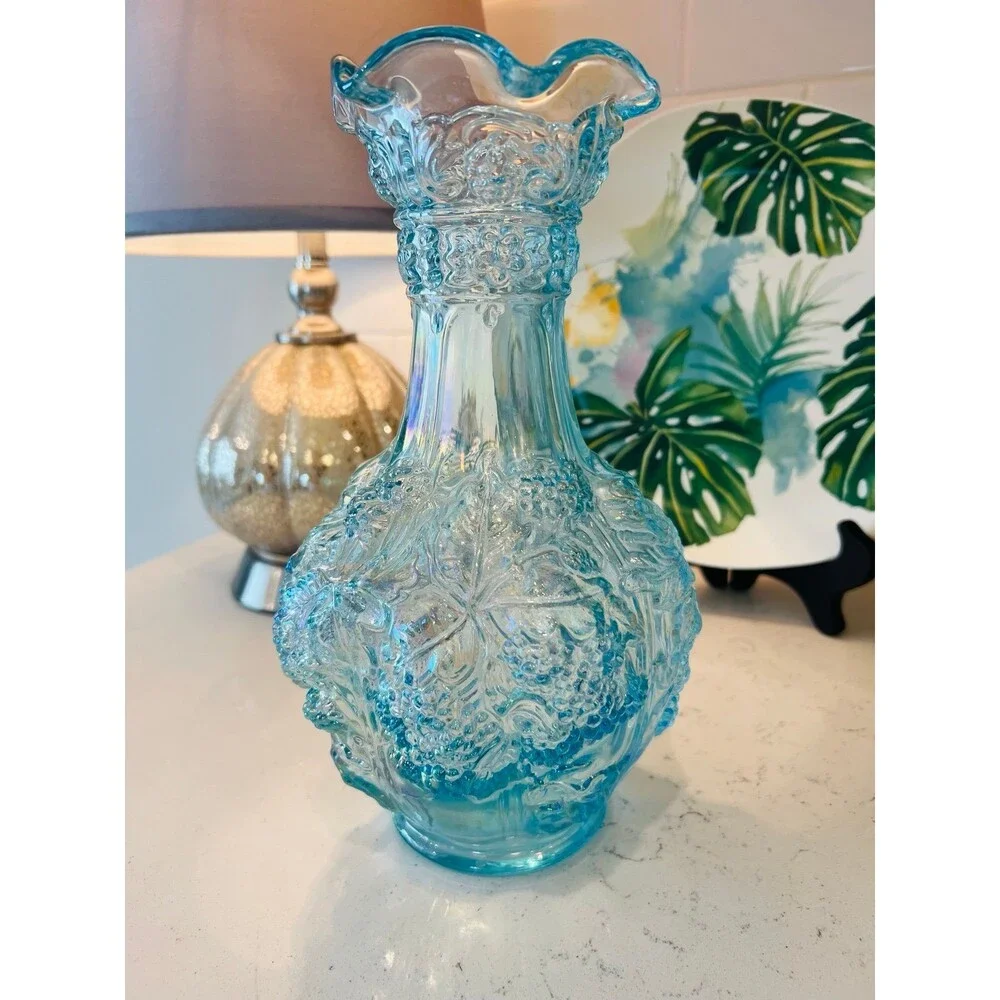 Vintage Lenox Imperial Glass Loganberry Vase - Blue carnival iridescent